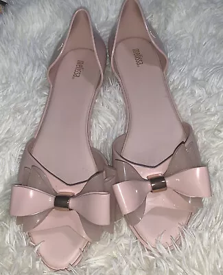 Melissa Seduction Sand Triple Bow Flat Slip On Open Toe Sandals 10 Shoes Pink • $49.99