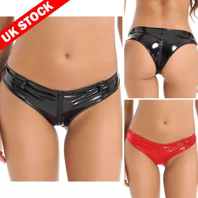 UK Women's Shiny Latex Zipper Crotch Hot Pants Low Waist Booty Shorts Panties • £10.99