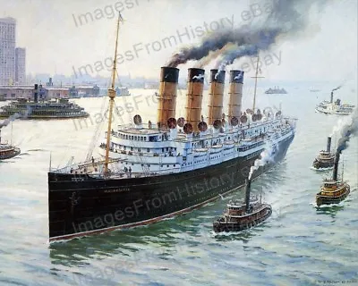 8x10 Print RMS Mauretania Cunard Line  Hudson River 1912 Illustration #RMSM • $15.99