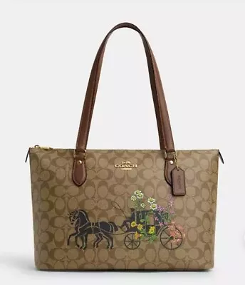NWT.  Coach Gallery Tote In Signature Canvas With Floral Horse And Carriage  • $189
