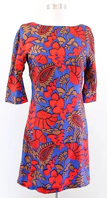 Milly Of New York Blue Red Bold Floral Print Silk Mini Dress Size 4 *Flaw • $19.99