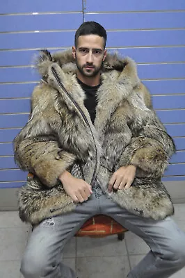 Luxury Full Skin Coyote Fur Mens Coat Real Fur Coyote With Hood • $2200