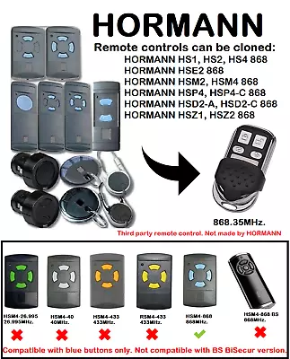 Hormann Remote Control Key Fob Zapper Electric Operator 868Mhz HS1 BLUE BUTTONS • £9.50