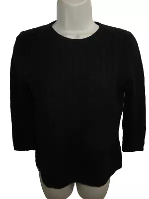 Lord & Taylor 100% Cashmere Black Cable Knit 3/4 Sleeve Sweater Size L May Fit M • $19.95