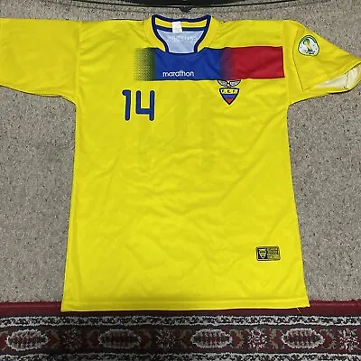 ECUADOR Yellow Marathon Soccer Jersey FEF Futbol FIFA World Cup Brazil Shirt XL • $22.99