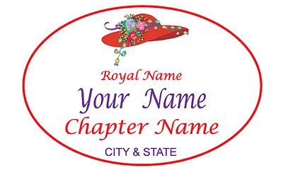 134 White Oval Name Badge W/ Red Hat Lady Design And Magnet Fastener • $14.99