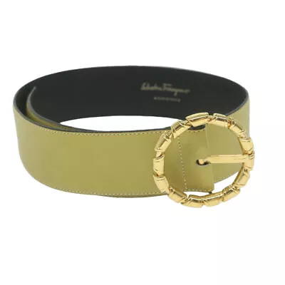 Salvatore Ferragamo Belt Leather 23.6  -28.3   Yellow Auth Hk903 • $171.12