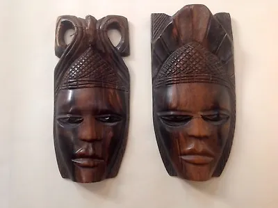 £32 • Buy Vintage African Carved Wood Decorative Wall Mounted Wooden Face Masks 1960/70's