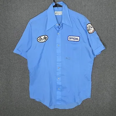 Kmart Shirt Men's Medium Blue Button Down Vintage Collared RACE OFFICIAL Chapel  • $17.70