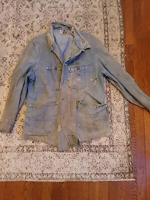 Vintage 40's  Lee Denim Jean Work Chore Coat Jacket Workwear Thrashed • $102.50