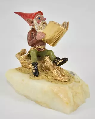 Vtg 1979 Ron Lee Gnome Elf Reading Book Figurine Gold Plated Hand Painted Signed • $39.99