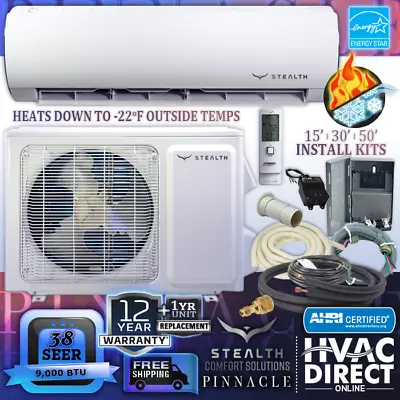 9000 BTU 38 SEER Stealth Pinnacle Single Zone Wall Mount Mini Split System • $1733.75