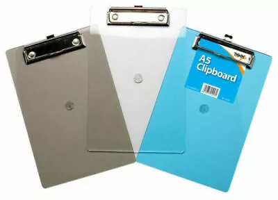 A5 Clipboard Clear Tinted Transparent Plastic Assorted Colours 301027 • £4.85