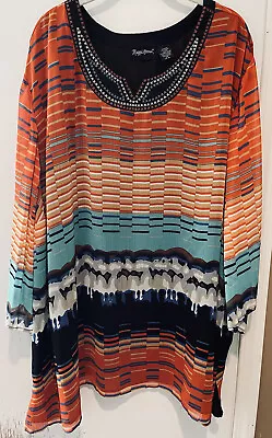 Maggie Barnes Plus Size 5X Shirt Sheer Lined Embroidered Art To Wear Tunic Top • $24