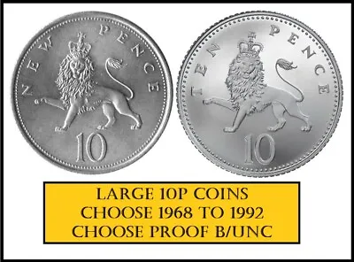 £5.99 • Buy 10p Ten Pence Coins Proof And Bunc Choose Year & Grade LARGE 1968-1992 28.5mm