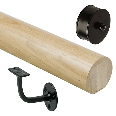 £110.52 • Buy Solid Oak 2.4mtr Mopstick Wall Handrail Kit With Black Wall Brackets & End Caps