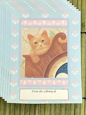 Vintage Self Stick Bookplates Cat On Clock Box Of 10 Antioch Bookplate Co 1988 • $10