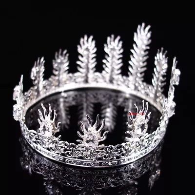 Men's Imperial Medieval Fleur De Lis Silver King Metal Crown 11cm Tall 57cm Circ • $15.54