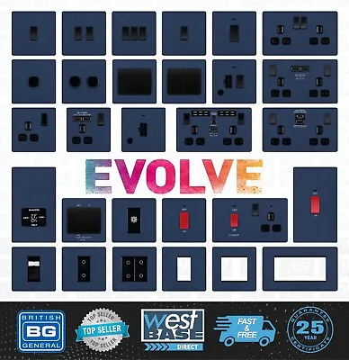 £12.99 • Buy BG EVOLVE MATT BLUE SCREWLESS Switches & Sockets BLACK Insert Full Range