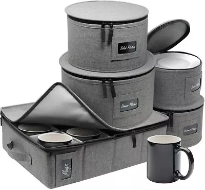 $37.99 • Buy Sturdy China Dinnerware Storage Set - Hard Shell Holder For Round Plates & Cups