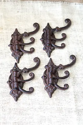 4 Cast Iron Antique Style SWIVEL Coat Hooks Hat Hook Rack Hall Tree Restoration • $26.99