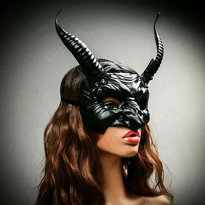 $19.99 • Buy Goblin Devil Long Horns Halloween Cosplay Black Mardi Gras Mask Party Costume