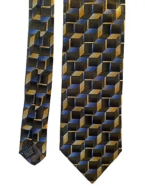 Fratelli Moda Men’s 100% Silk Necktie Blue Gold Geometric Abstract Tie Italy 3D • $10