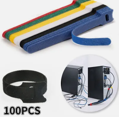 100Pcs Reusable Ties Hook And Loop Fastener Tape Nylon Velcros Cable Ties Strap • £9.34