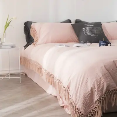 £223.54 • Buy 100% Cotton Bedding Set  Queen Size Bed Set With Tassels Duvet Cover Bed Sheet