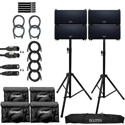QSC LA108 8  Active Powered Line Array DJ PA Speakers 4 Pack W Stands & Cases • $10580.40