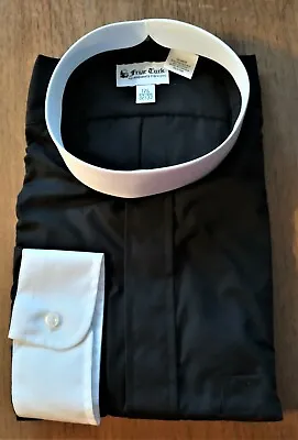 Friar Tuck Men's Black Clergy Neckband Shirt/Convertible Cuffs & Cloth Collar • $39.95