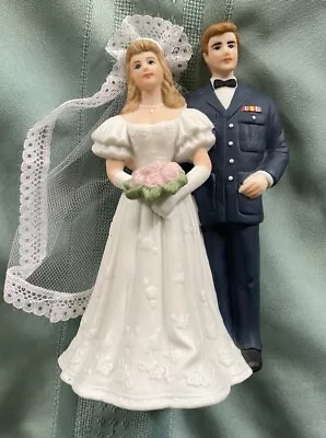 1995 Lefton  White Bride/military Groom Wedding Cake Topper-vg-free Shipping • $35