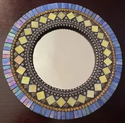 Mosaic Mirror Handmade Zetamari Mosaic Artworks Signed By Artist Purples/Blues • $39.99