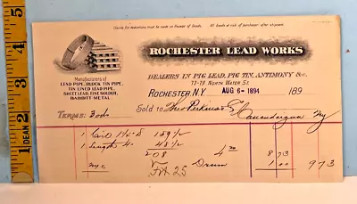 1894 Rochester Lead Works Dealers In Pig Lead Pig Tin Antimony Co  NY Invoice • $15