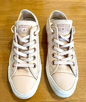 Converse Leather Trainers Size 4 Uk Baby Pink And Rose Gold Good Condition • £18.99