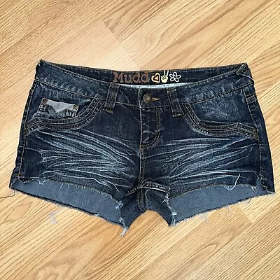 Mudd Juniors Blue Denim Jeans Low Rise Cut Off Shortie Shorts - Size 11 Stretch • $8.99