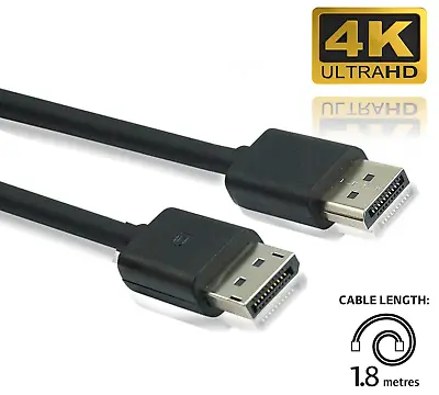£3.98 • Buy 1.8m DisplayPort Cable - 4k HD Resolution - Male To Male - PC LAPTOP MONITOR TV