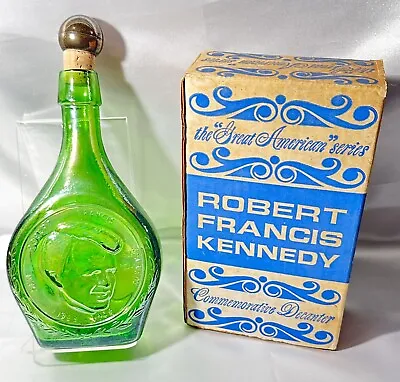 Robert F. Kennedy Wheaton Green Carnival Glass Bottle W/ Cork Top & Box • $35