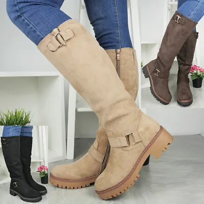 Wide Calf Boots  Ladies Casual Smart Work Comfy Lined Warm Grip Shoes • £26.90