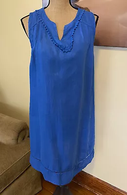 ELENA BALDI Italy Linen Dress Crochet Lace Sleeveless Pin Tuck Shift Dress S • $10