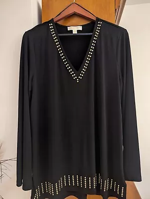 MICHAEL Michael Kors Black Blouse With Gold Beads Long Sleeve Size XL  • $15.99