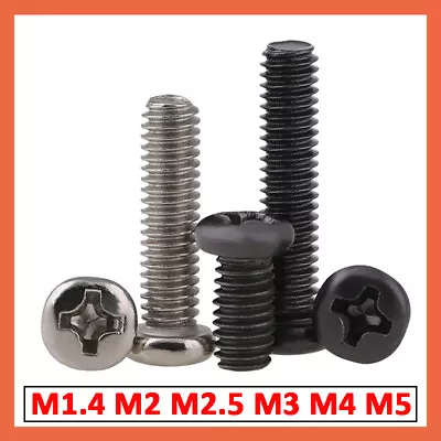 M1.4 M2 M2.5 M3 M4 M5 Micro Cross Phillips Round Pan Head Screw Bolt Nickel/Zinc • £1.43