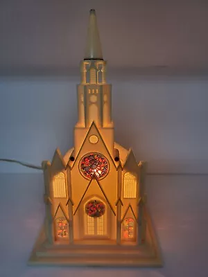 1950s Vintage Christmas Plastic Church Cathedral Illuminated Musical Light Up • $50