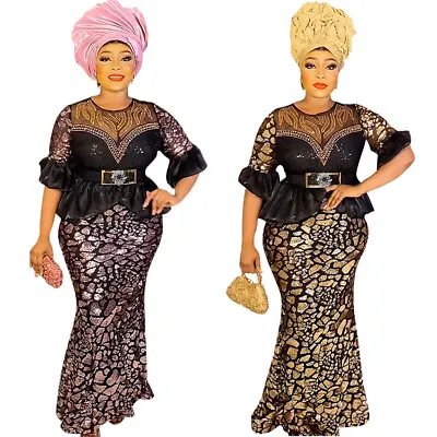 African Women Evening Cocktail Bodycon Party Dresses Gown Sequin Moroccan Dress • $58.47