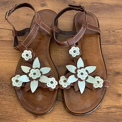A Giannetti Leather Sandals Floral Cutouts Blue Made In Italy Size 8 T7298 NEW • $23.66