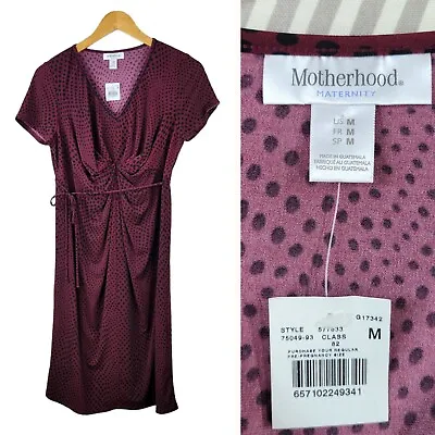 New Maternity Shirt Dress Size Medium Sheath Shift Knee Length Polkadot Stretch • $20.39