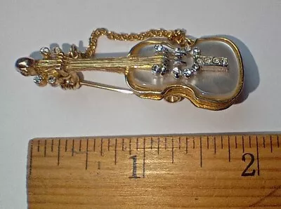 Vintage Gold Colored Violin Viola Shape Mother-of-Pearl? Pin Brooch • $18