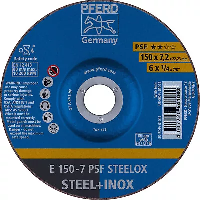 PFERD 61011 6  X 1/4  Grinding Wheel 7/8  AH A 24 L PSF-INOX - Type 27 (10pk) • $29.66