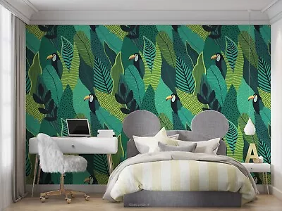 3D Tropical Plantain Leaf Parrot Green Wallpaper Wall Murals Removable Wallpaper • $26.10