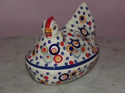 Polish Pottery Chicken Box! Happy Happy Pattern! • $87.49